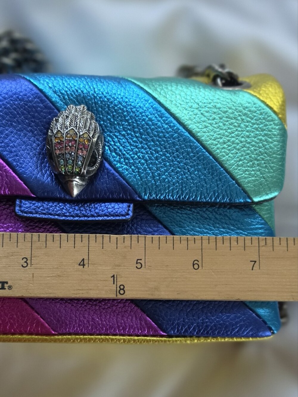 Kurt Geiger Rainbow Chevron Leather Crossbody Bag - Pink Purple Blue Teal Yellow - Picture 10 of 12